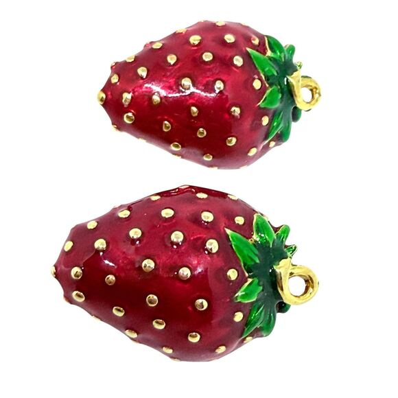 Wild Strawberry and Red Stone Clip-On Earrings – Les Néréides Vintage gold tone enamel strawberry designer clip on earrings